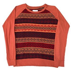 Known Supply Medium Top Amber Orange Mixed Media Sweater Cotton Hand Signed NWT